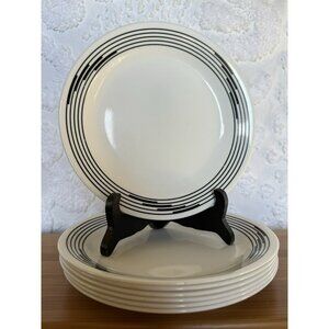 Corelle OPTIC BLACK Set of 7 Salad 7 1/8" Bread Plates Vintage 1979s